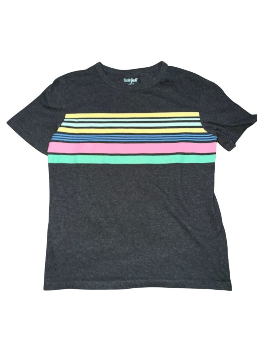 Cat & Jack Boys Pastel Striped Short Sleeve Shirt-Gray-10/12-GUC